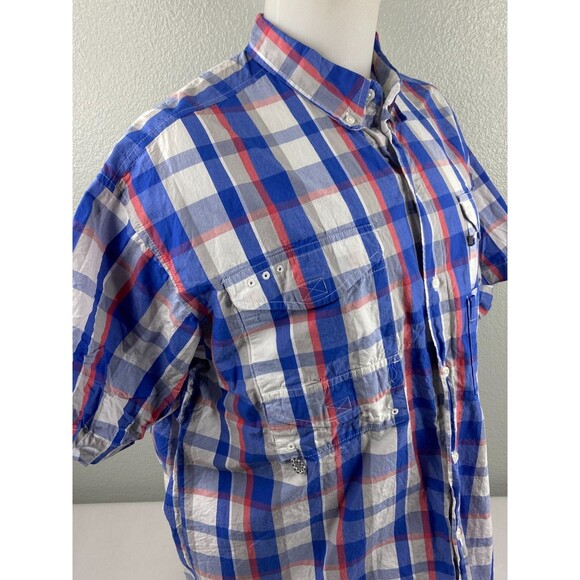 Columbia Men XL Blue Red Plaid Vented Shirt Button Front Fish Camp - Picture 3 of 7
